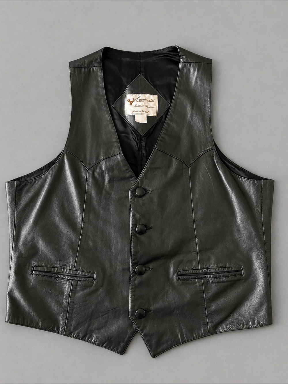 Black Leather Button Front Vest Men’s 42R Fits M-L Made in USA